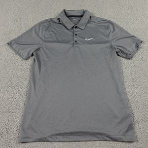 NIKE Dri Fit Polo Mens Medium Gray Short Sleeve Collar 1/4 Button Up Golf Tennis